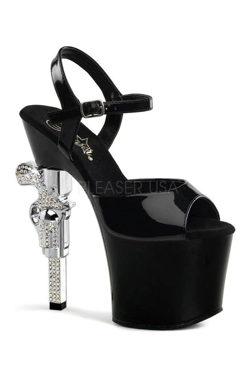 Pleaser REVOLVER-709 Platform Sandal in Black Vinyl from SexyShoes.com