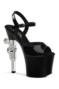 Pleaser REVOLVER-709 Platform Sandal in Black Vinyl from SexyShoes.com