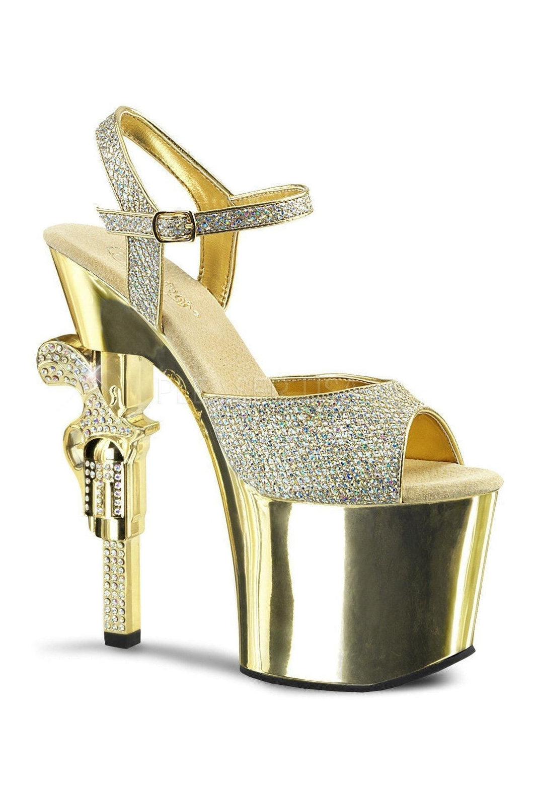REVOLVER-709G Platform Sandal | Gold Glitter-Pleaser-Gold-Sandals-SEXYSHOES.COM