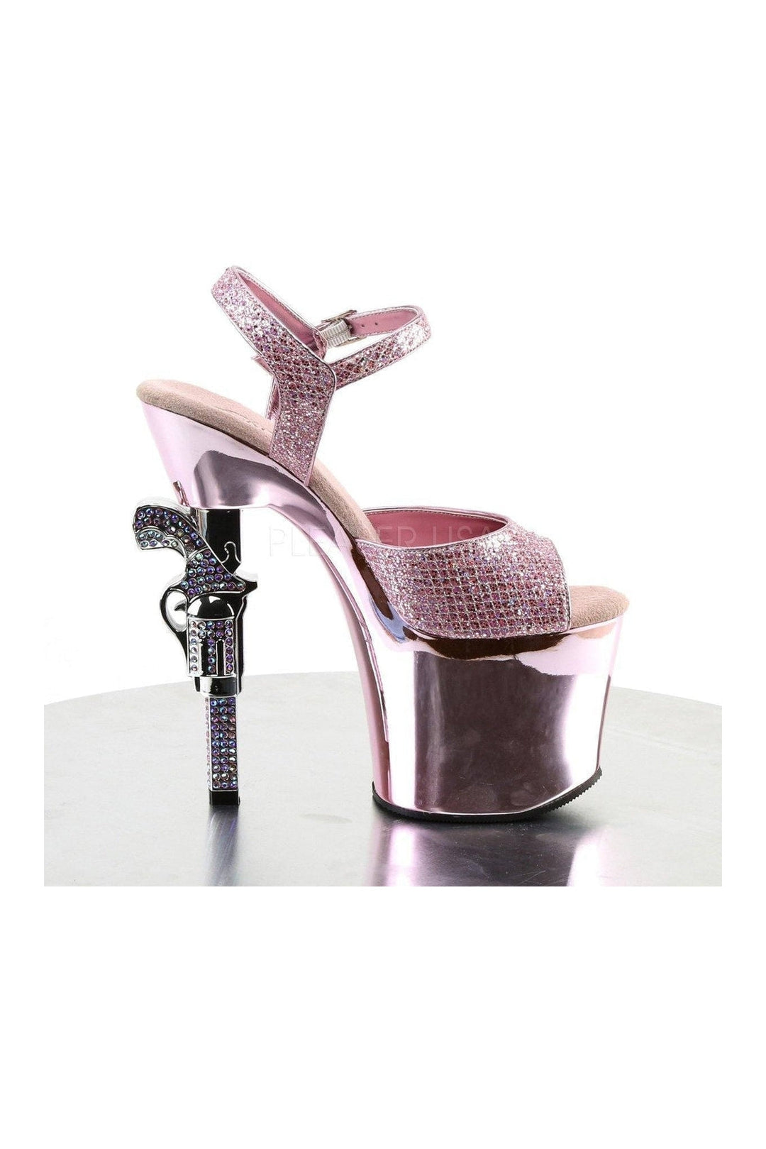 REVOLVER-709G Platform Sandal | Pink Glitter-Pleaser-Sandals-SEXYSHOES.COM