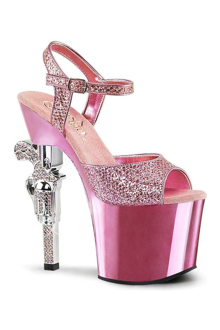 REVOLVER-709G Platform Sandal | Pink Glitter-Pleaser-Pink-Sandals-SEXYSHOES.COM