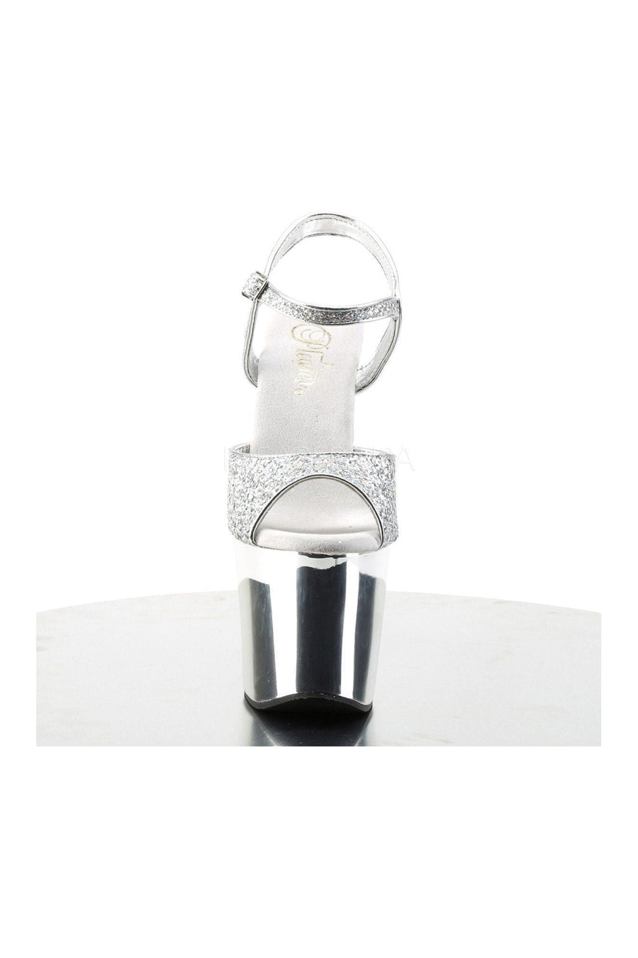 Pleaser REVOLVER-709G Platform Sandal in Silver Glitter