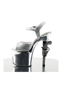 Pleaser REVOLVER-709G Platform Sandal in Silver Glitter