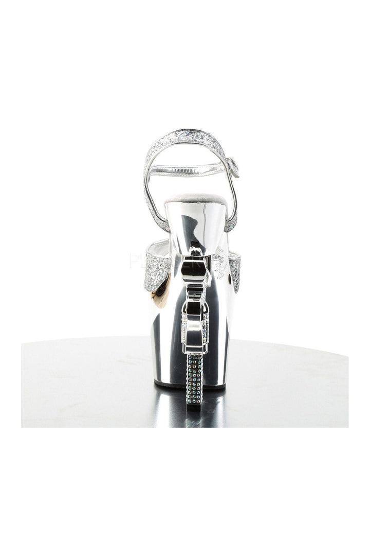 REVOLVER-709G Platform Sandal | Silver Glitter-Pleaser-Sandals-SEXYSHOES.COM