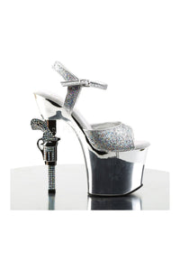 Pleaser REVOLVER-709G Platform Sandal in Silver Glitter