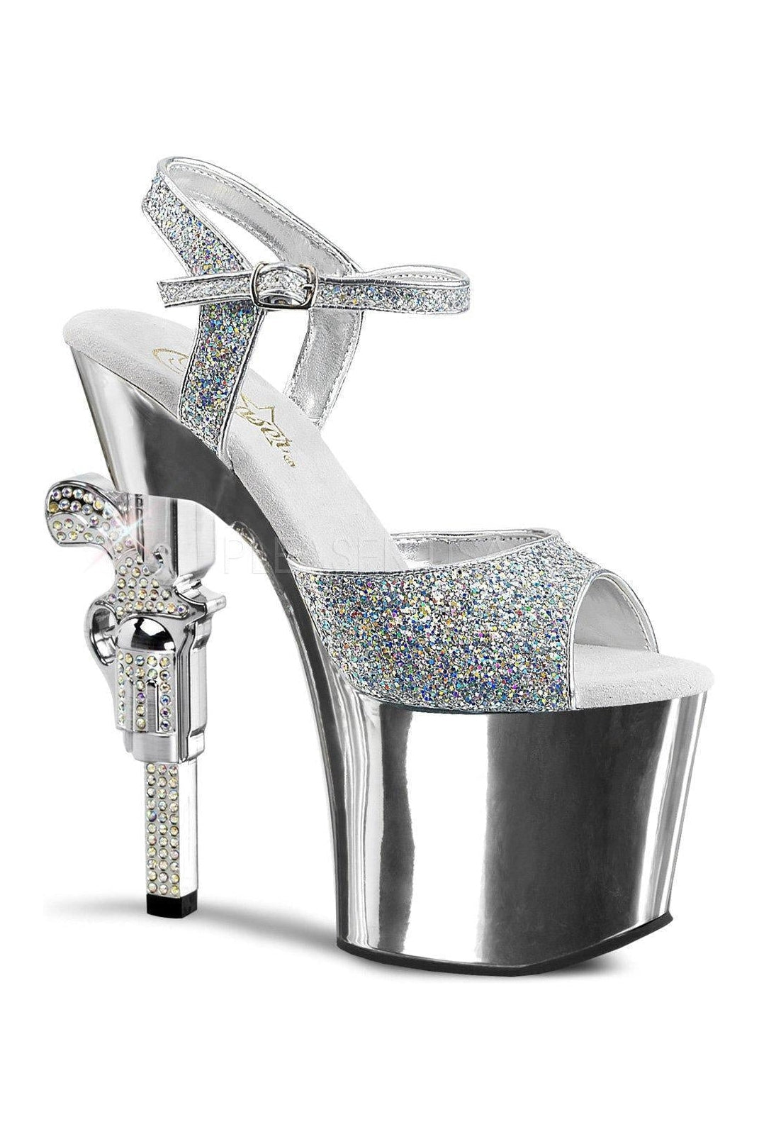 REVOLVER-709G Platform Sandal | Silver Glitter-Pleaser-Silver-Sandals-SEXYSHOES.COM