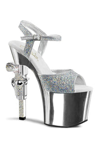Pleaser REVOLVER-709G Platform Sandal in Silver Glitter from SexyShoes.com