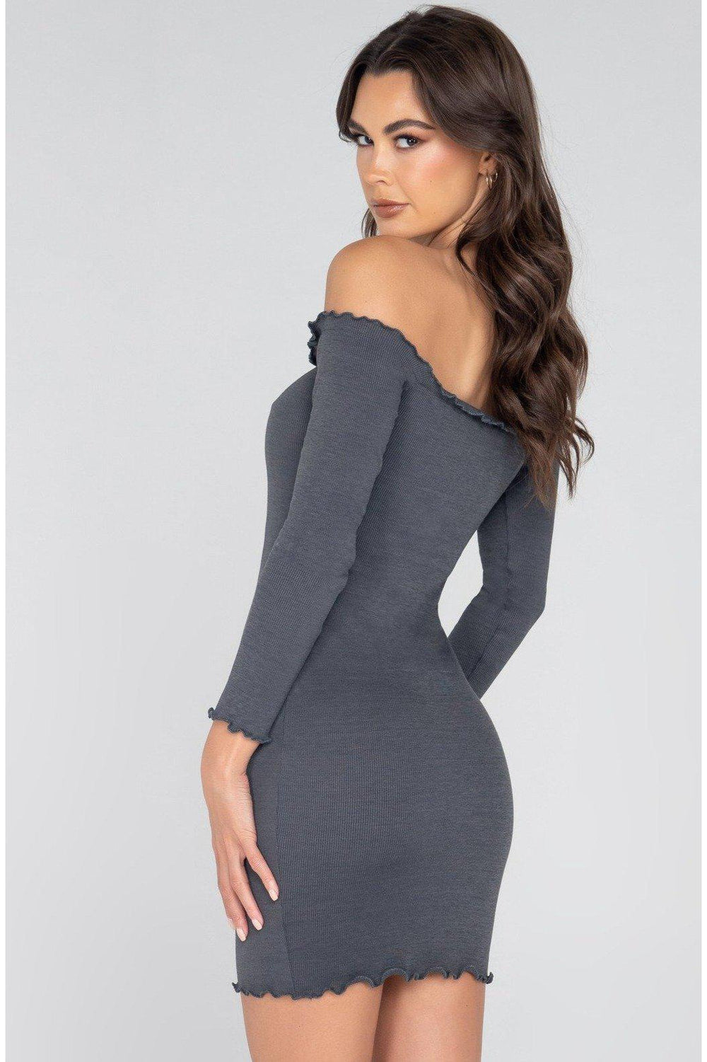 Ribbed Off Shoulder Mini Dress-Club Dresses-Roma Confidential-SEXYSHOES.COM