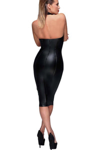 Noir Handmade Ring Collar Pencil Dress with Zippered Opening in Wetlook in Black Wetlook