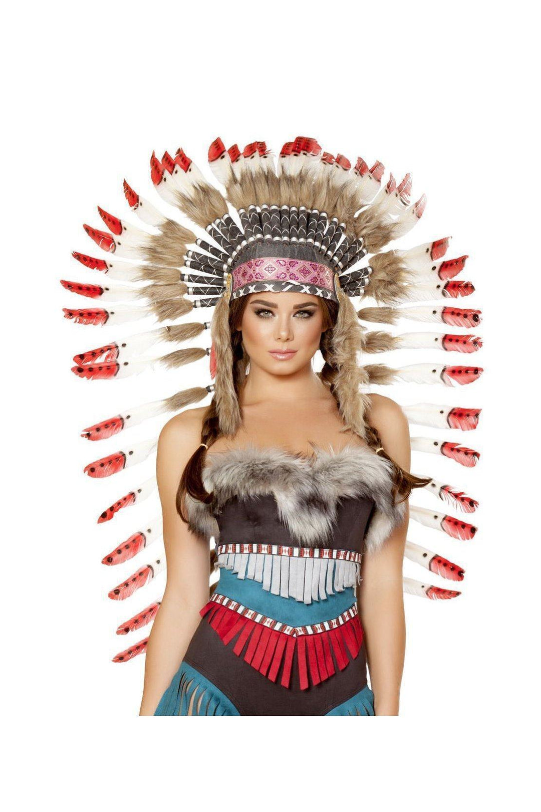 Roma Costumes Roma Indian Headdress with Red Tips in Brown  from SexyShoes.com