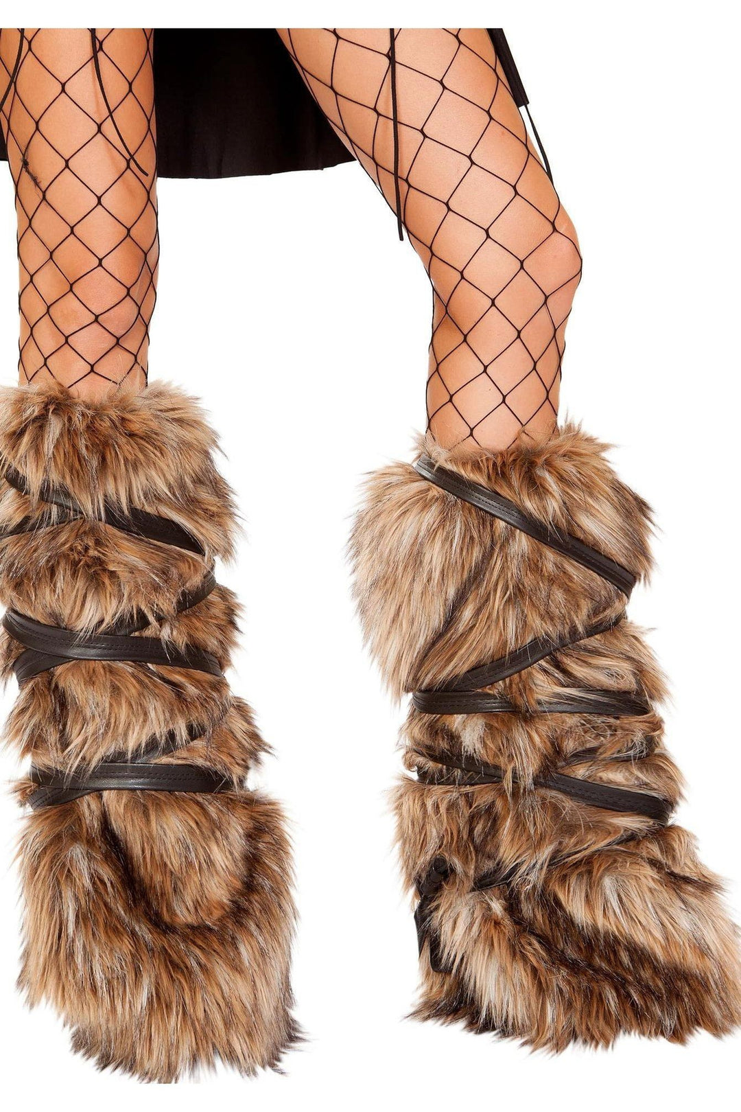 Roma Pair of Faux Fur Leg Warmers with Strap Detail-SEXYSHOES.COM