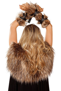 Roma Pair of Faux Fur Viking Arm Cuffs with Strap Detail-SEXYSHOES.COM