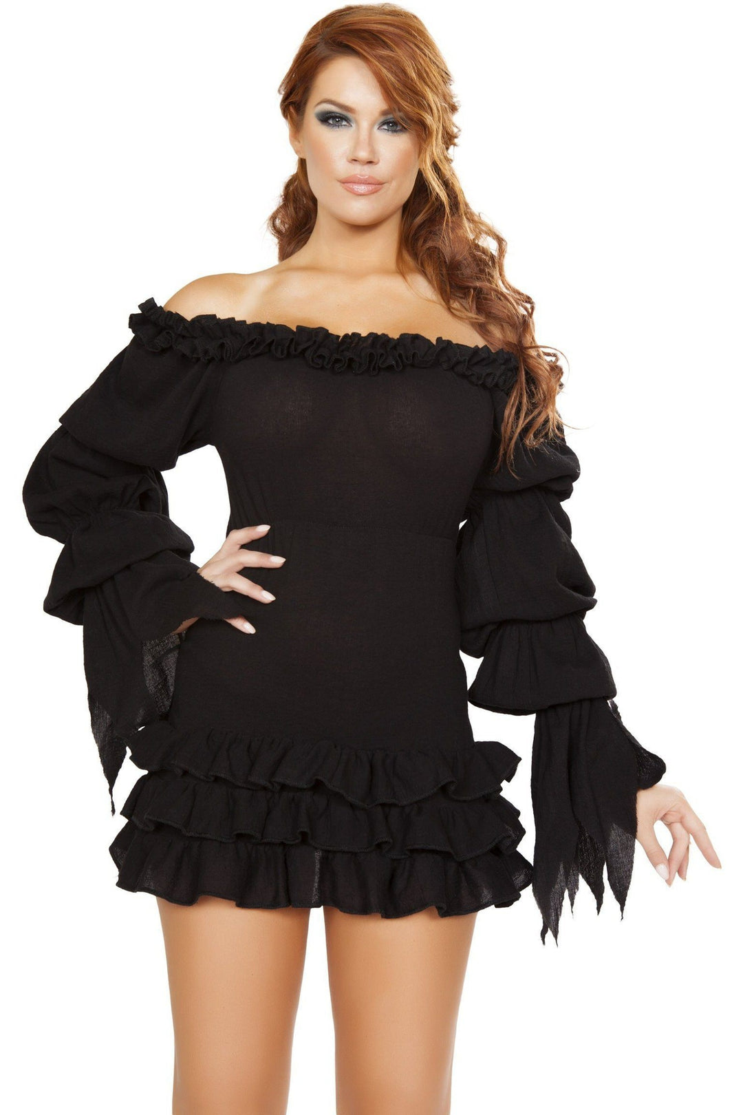 Roma Costumes Roma Ruffled Pirate Dress with Sleeves & Multi Layered Skirt Costume in Black  from SexyShoes.com