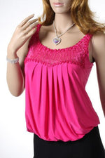 Floral Trim Pleated Tank