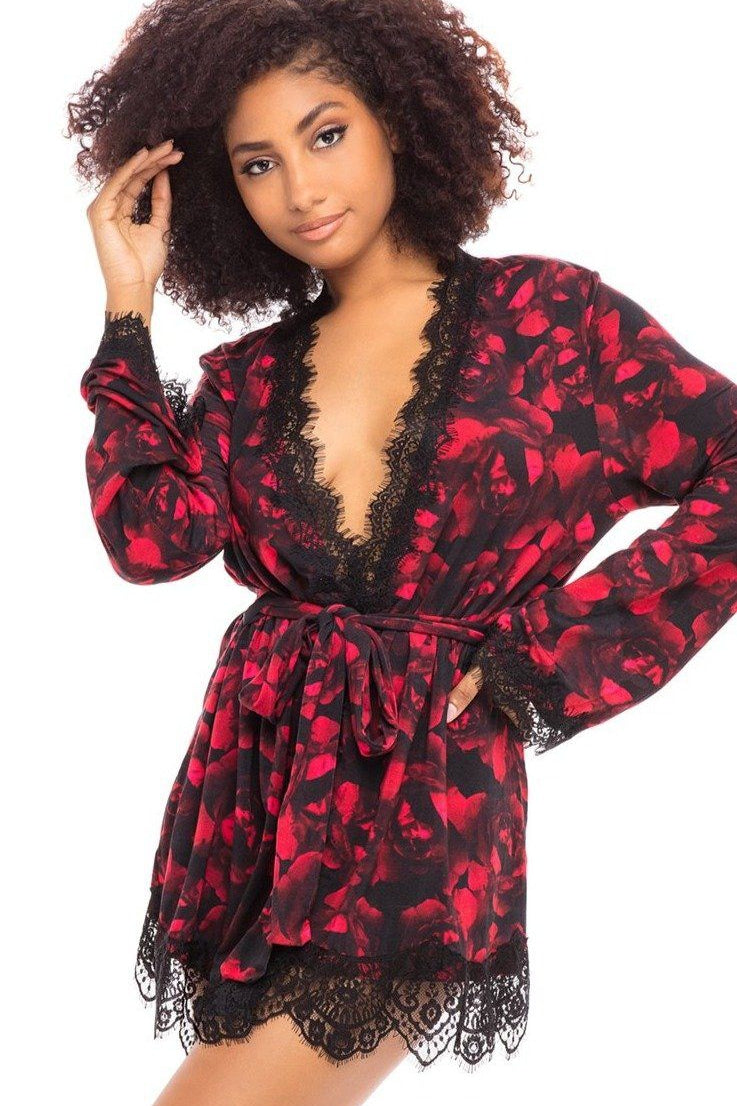 Rose Print Jersey Robe-Robes-Oh La La Cheri-SEXYSHOES.COM