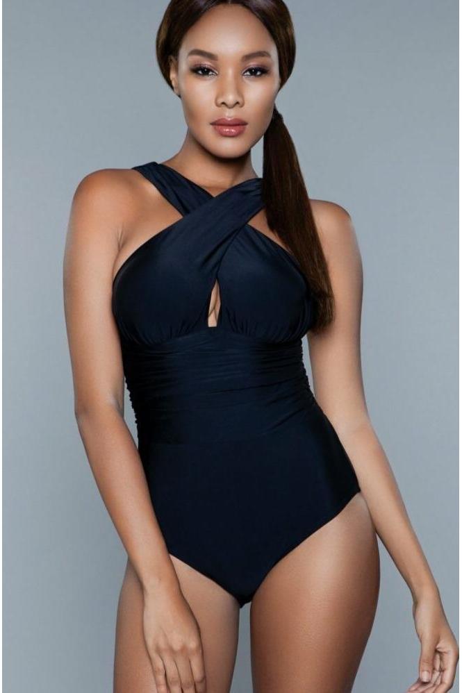 BeWicked Ruched One Piece Swimsuit in Black  from SexyShoes.com