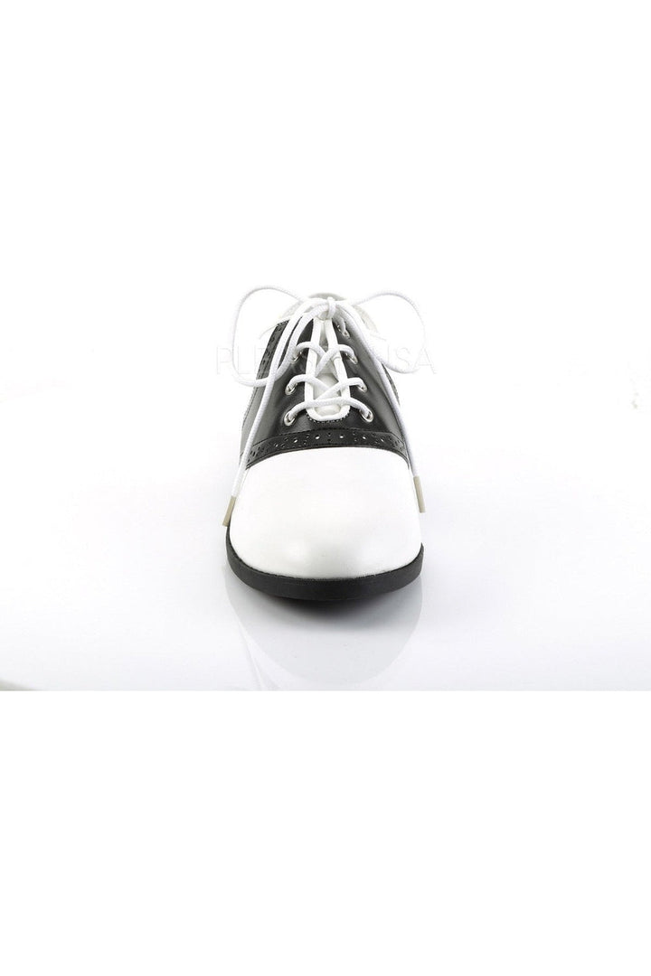 SADDLE-50 Saddle | Black Faux Leather-Funtasma-Saddle Shoes-SEXYSHOES.COM