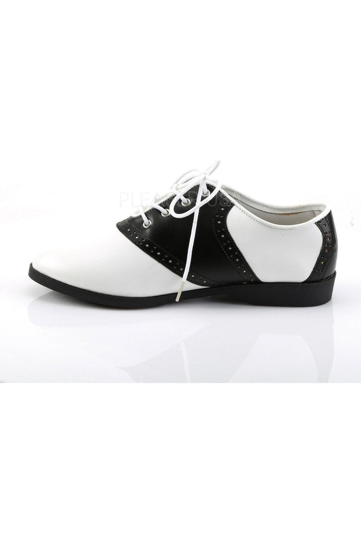 SADDLE-50 Saddle | Black Faux Leather-Funtasma-Saddle Shoes-SEXYSHOES.COM