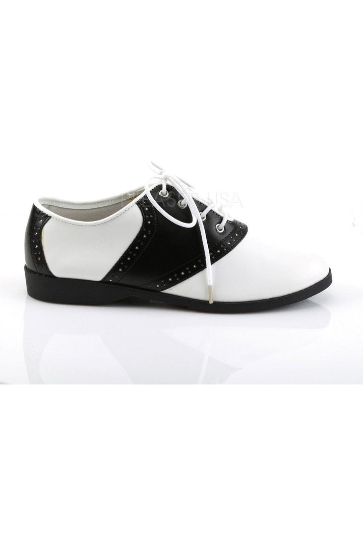 SADDLE-50 Saddle | Black Faux Leather-Funtasma-Saddle Shoes-SEXYSHOES.COM