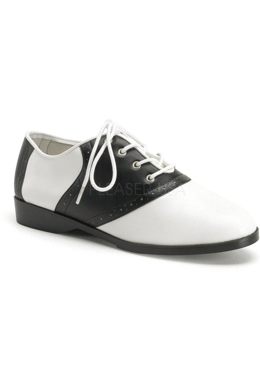 SADDLE-50 Saddle | Black Faux Leather-Funtasma-Black-Saddle Shoes-SEXYSHOES.COM