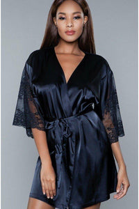 BeWicked Satin and Lace Robe in Black  from SexyShoes.com