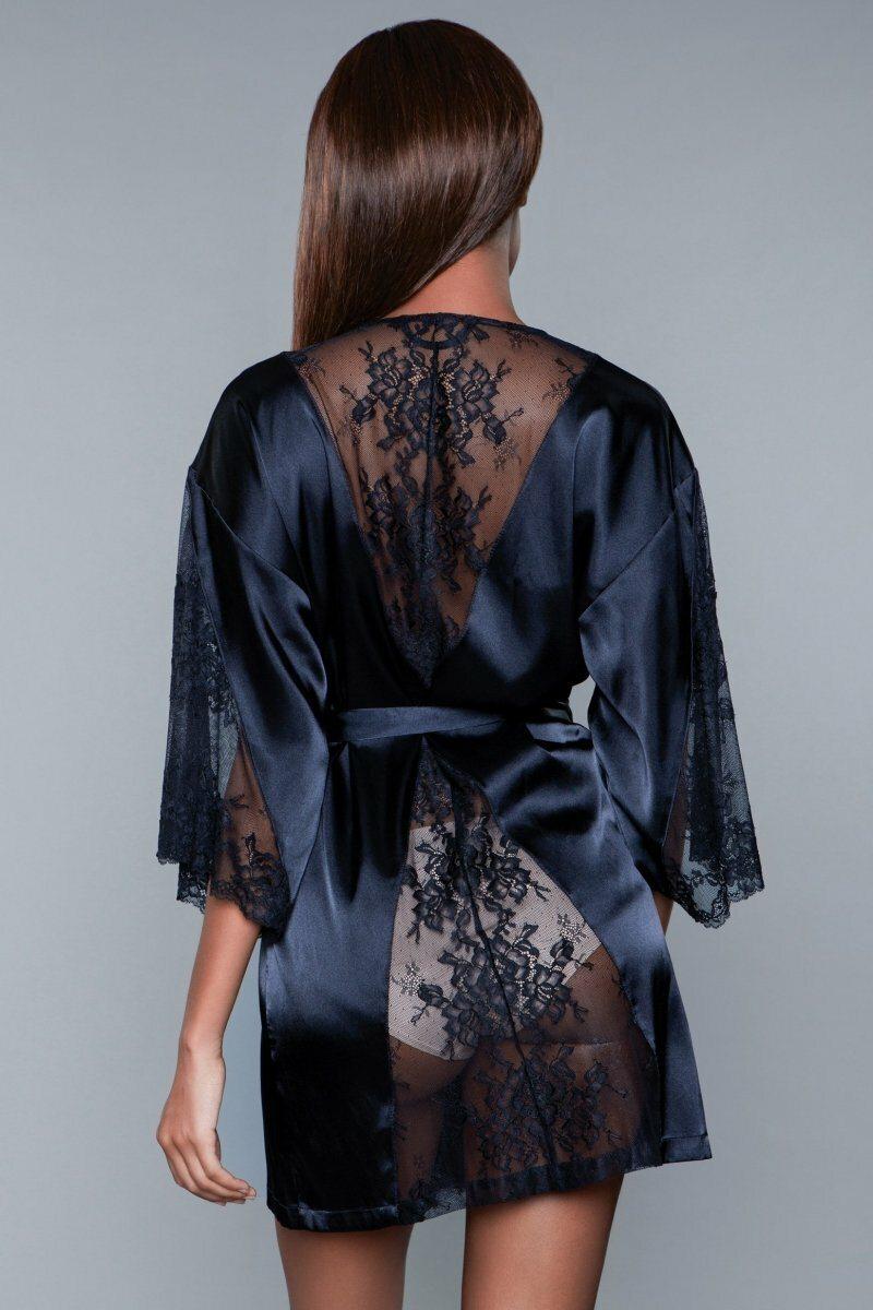 BeWicked Satin and Lace Robe in Black 