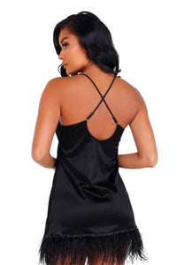 Satin Chemise with Feather Trim-Chemise-Roma Confidential-SEXYSHOES.COM
