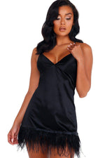 Satin Chemise with Feather Trim