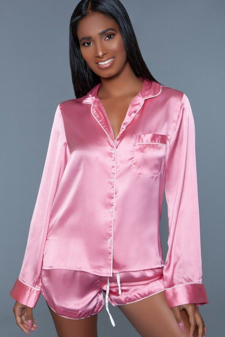 BeWicked Satin Sleepwear Set in Pink  from SexyShoes.com