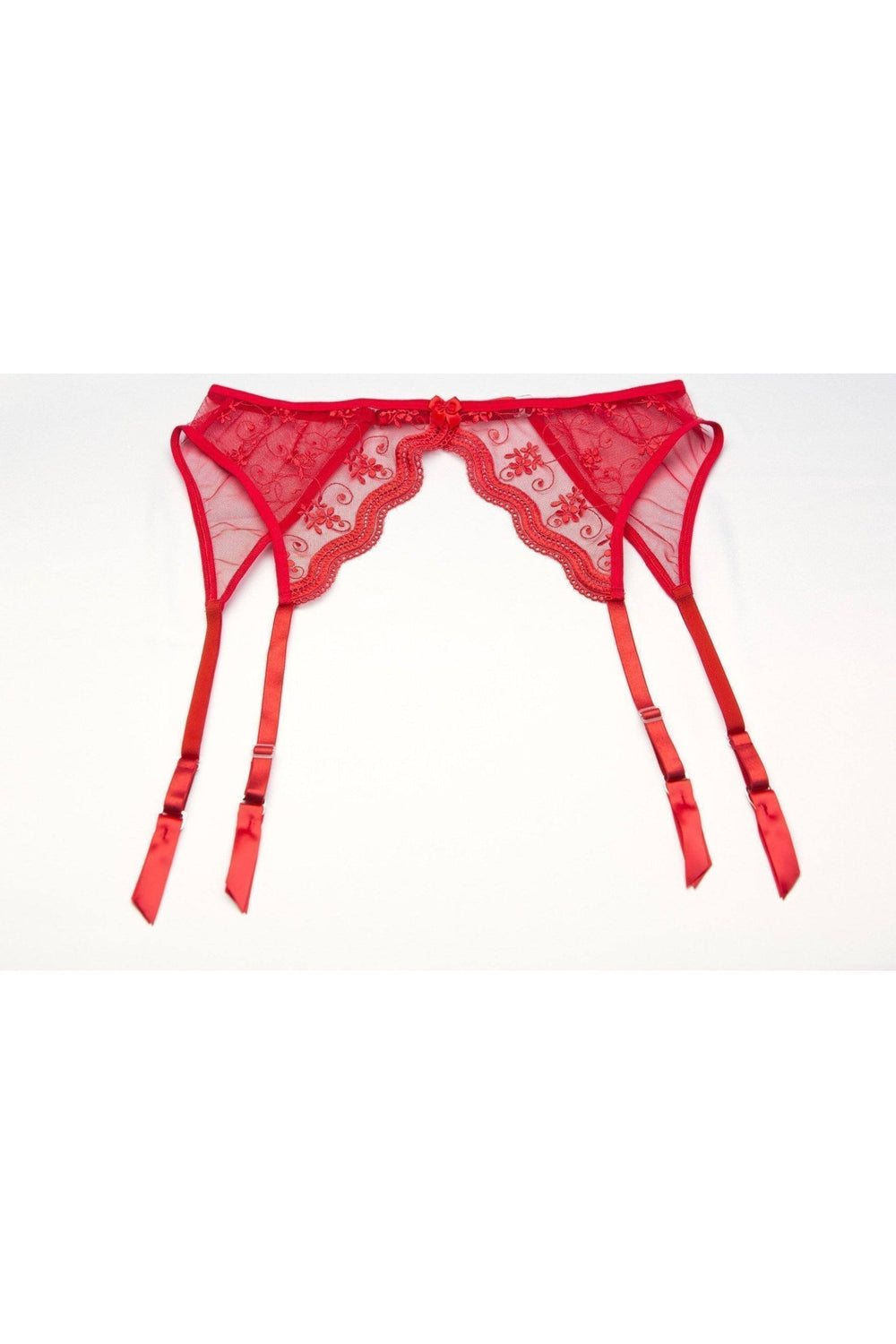 Intimate Attitudes Scalloped Embroidered Garter belt in Red 
