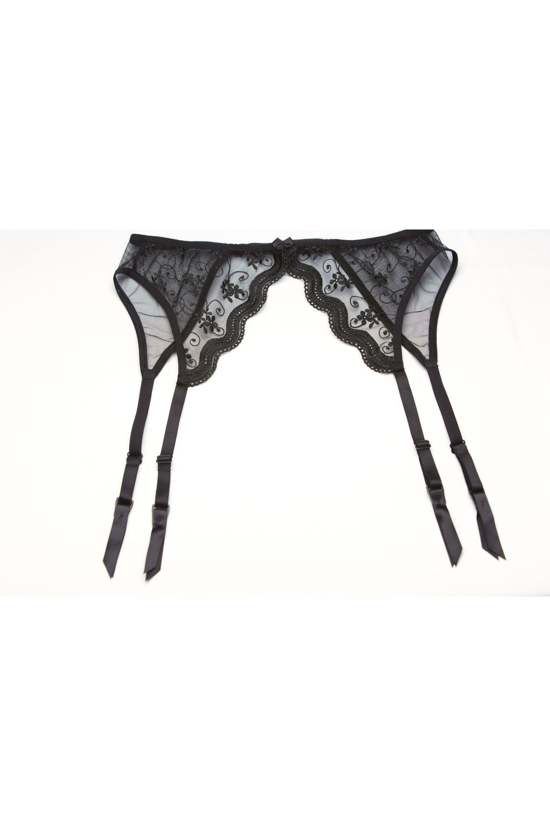 Intimate Attitudes Scalloped Embroidered Garter belt in Black  from SexyShoes.com