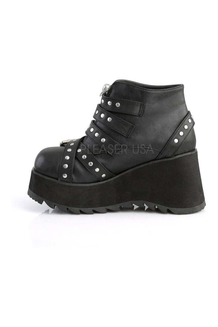 SCENE-30 Demonia Wedge | Black Faux Leather-Demonia-Ankle Boots-SEXYSHOES.COM