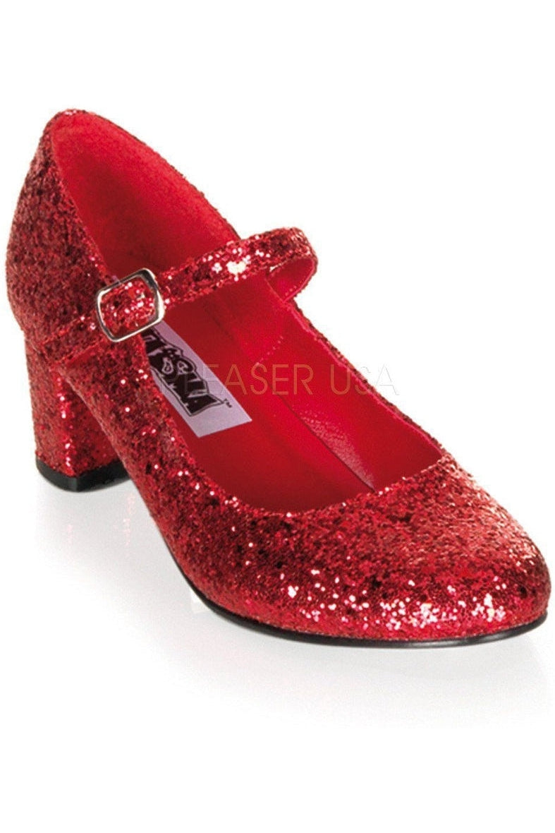 SCHOOLGIRL-50G Mary Jane | Red Glitter-Funtasma-Red-Mary Janes-SEXYSHOES.COM