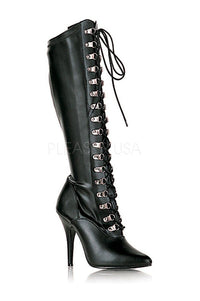 Pleaser SEDUCE-2024 Knee Boot in Black Faux Leather from SexyShoes.com