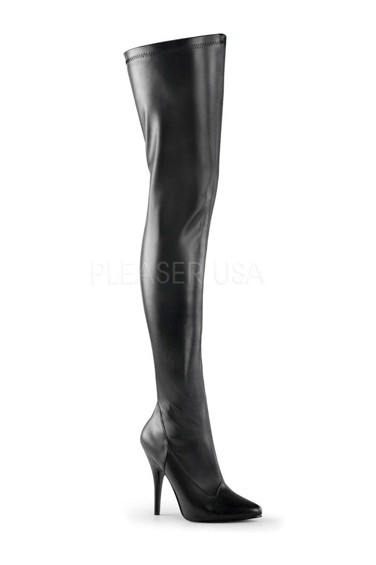 SEDUCE-3000 Thigh Boot | Black Faux Leather-Pleaser-Black-Thigh Boots-SEXYSHOES.COM
