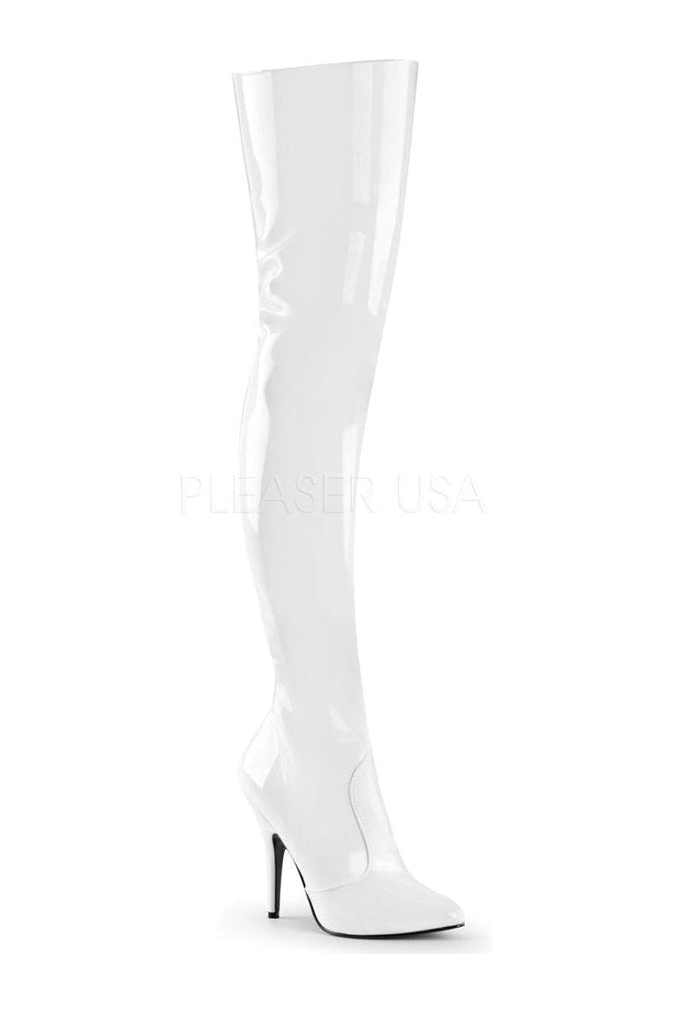 Pleaser SEDUCE-3010 Thigh Boot in White Patent from SexyShoes.com