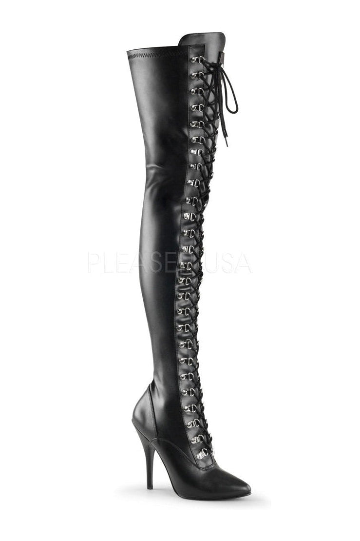 Pleaser SEDUCE-3024 Thigh Boot in Black Faux Leather from SexyShoes.com