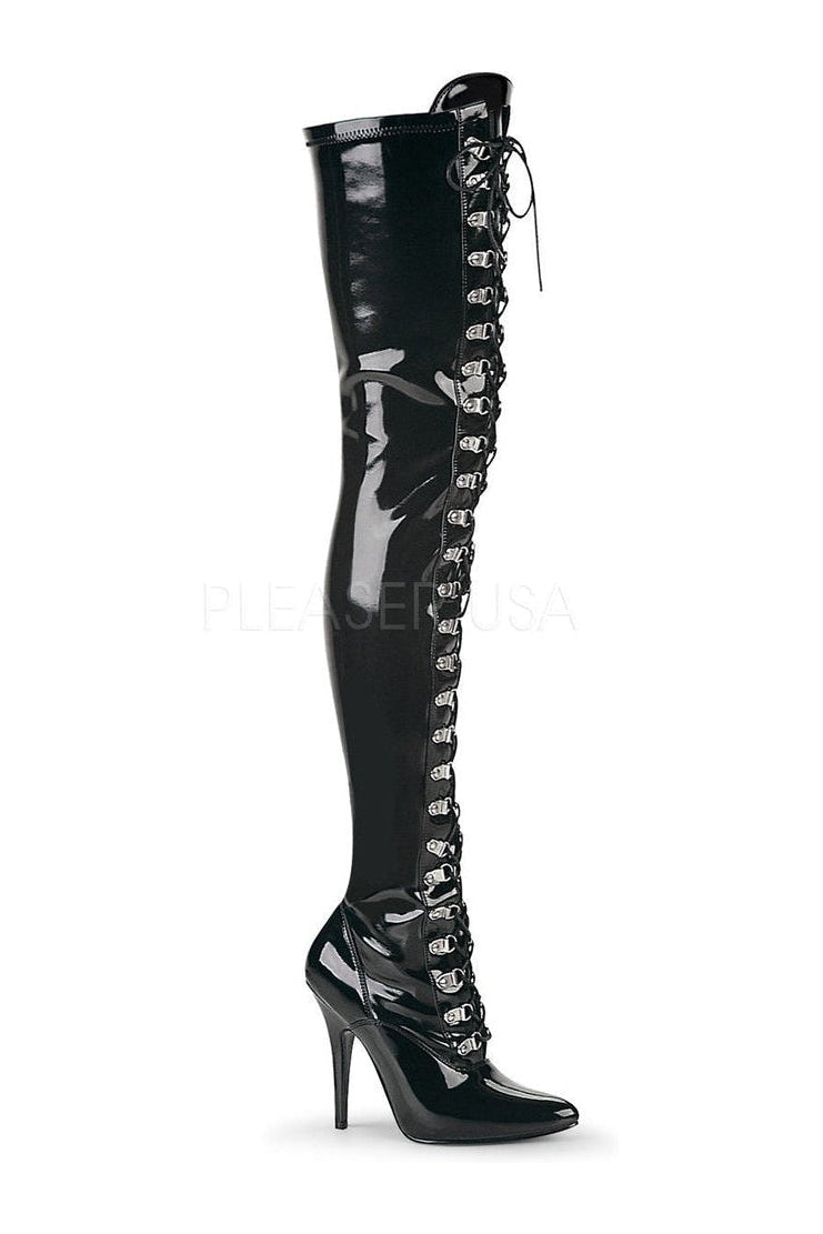 SEDUCE-3024 Thigh Boot | Black Patent-Pleaser-Black-Thigh Boots-SEXYSHOES.COM