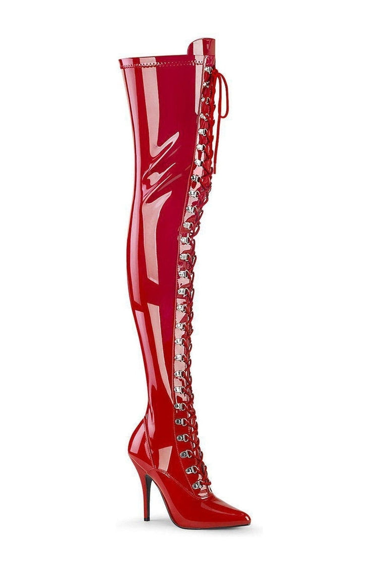 SEDUCE-3024 Thigh Boot | Red Patent-Thigh Boots-Pleaser-Red-6-Patent-SEXYSHOES.COM
