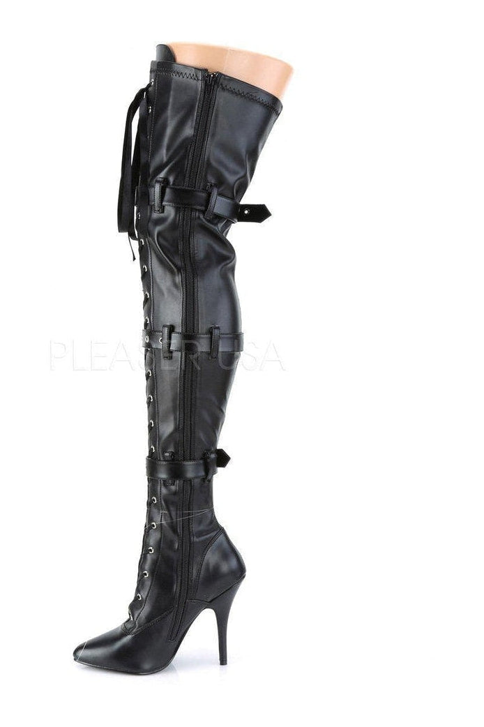 SEDUCE-3028 Thigh Boot | Black Faux Leather-Pleaser-SEXYSHOES.COM