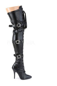 Pleaser SEDUCE-3028 Thigh Boot in Black Faux Leather