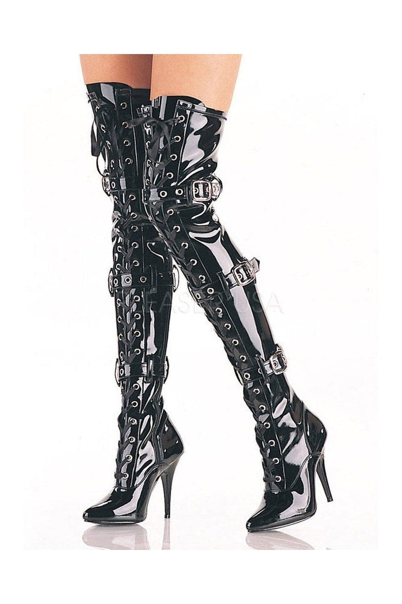SEDUCE-3028 Thigh Boot | Black Patent-Pleaser-Black-Thigh Boots-SEXYSHOES.COM