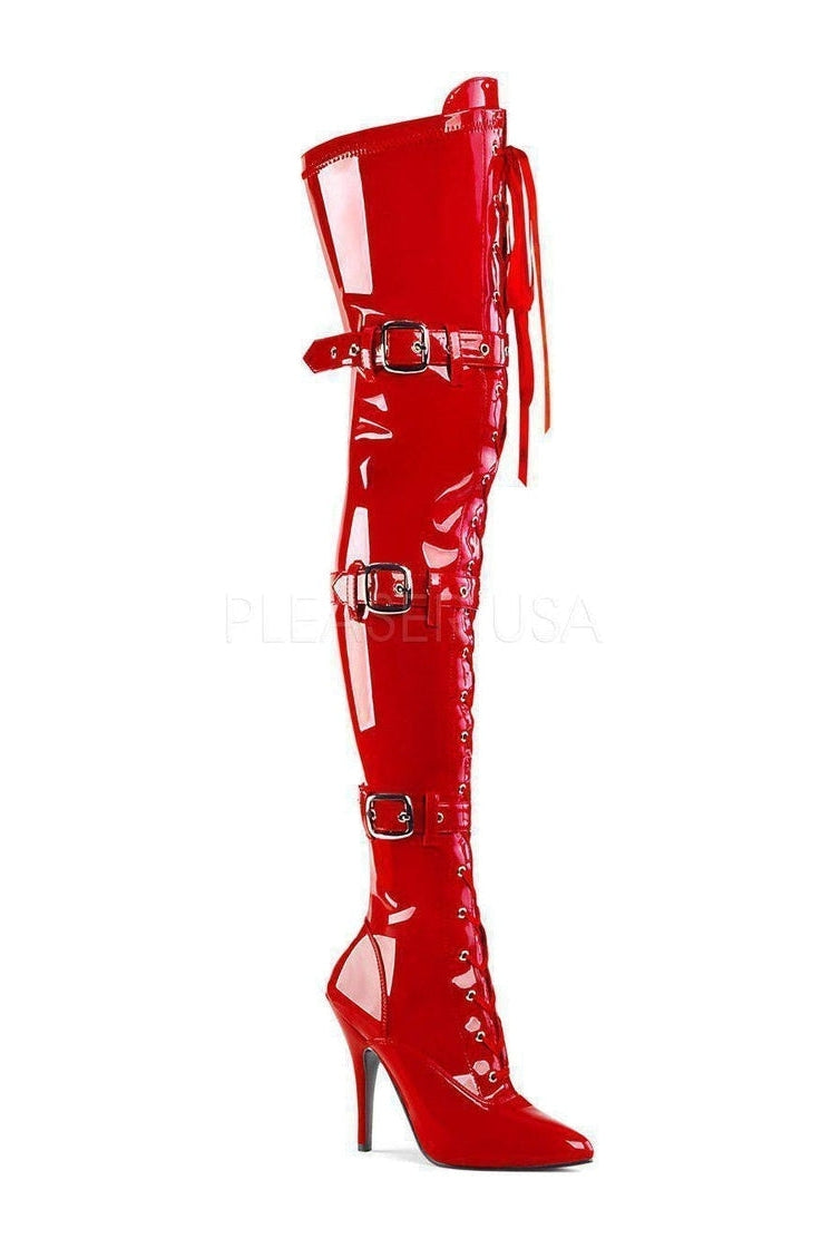 Pleaser SEDUCE-3028 Thigh Boot in Red Patent from SexyShoes.com