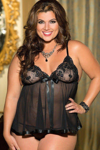 HOT Plus Size Sequin Embroidery Babydoll in Black  from SexyShoes.com
