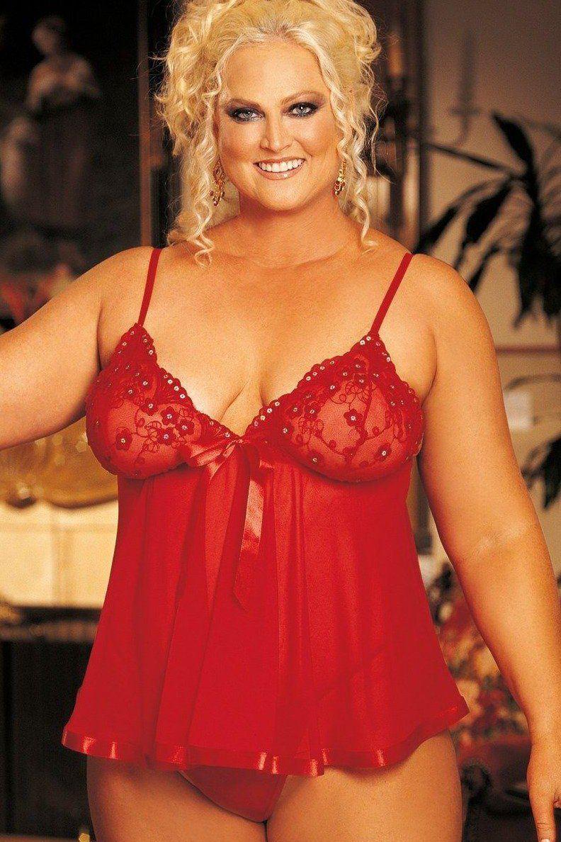 HOT Plus Size Sequin Embroidery Babydoll in Red  from SexyShoes.com