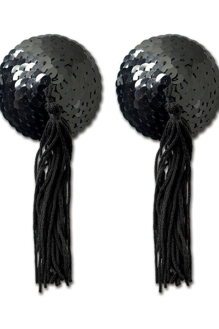Peekaboo Pasties Sequin & Tassel Pasties in Black  from SexyShoes.com