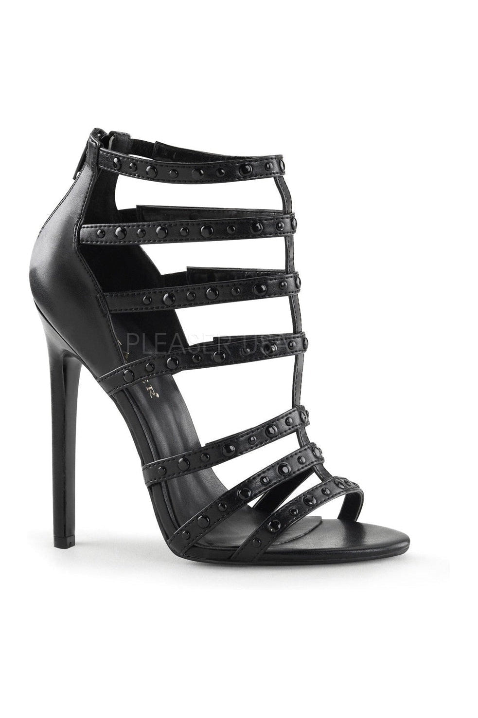 SEXY-15 Sandal | Black Faux Leather-Pleaser-Black-Sandals-SEXYSHOES.COM