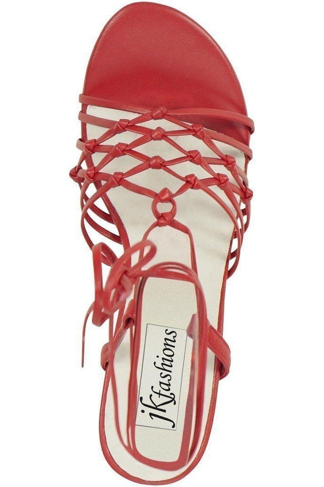Sexy-9721 Strappy Leg Wrap Sandal | Red Leather-Sexyshoes Brand-Sandals-SEXYSHOES.COM