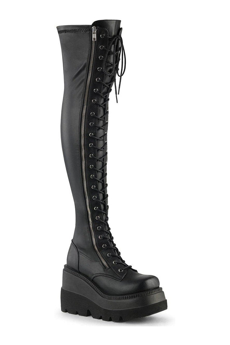 Demonia SHAKER-374 Thigh Boot in Black Faux Leather from SexyShoes.com