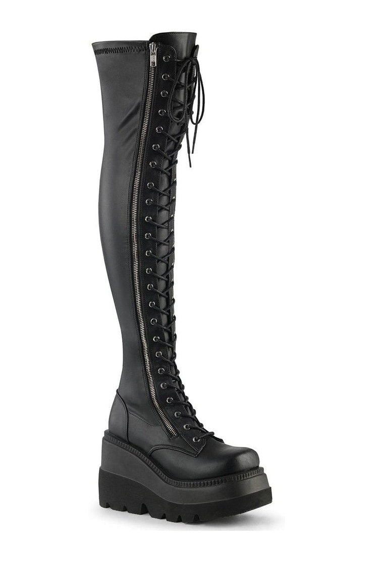 SHAKER-374 Thigh Boot | Black Faux Leather-Thigh Boots-Demonia-SEXYSHOES.COM